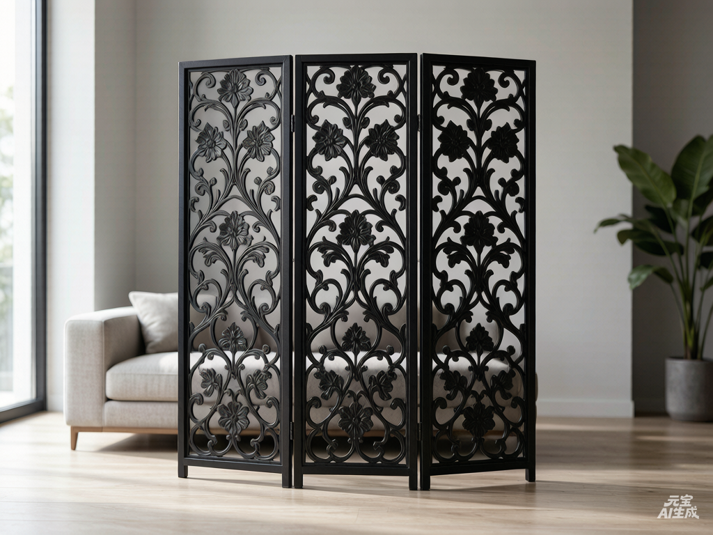 Three-panel folding room divider